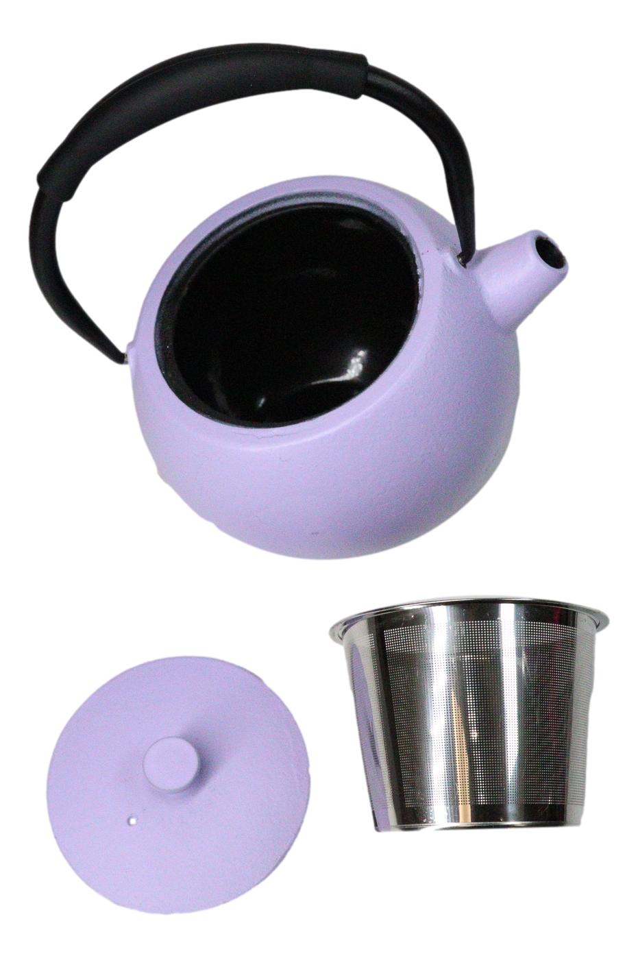 Pastel Purple Minimalist Tilted Round Cast Iron Teapot 28oz Tea Pot With Handle