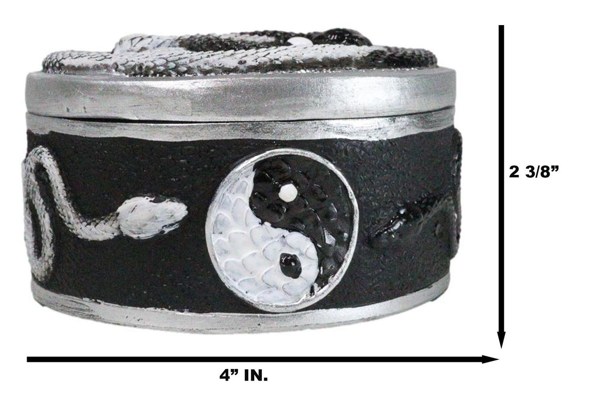 Spiritual Harmony Black And White Coiled Yin Yang Snake Small Trinket Box 4"D