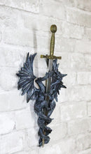 Gothic Fantasy Double Dragon Wall Decor Plaque With Medieval Sword 14" Tall