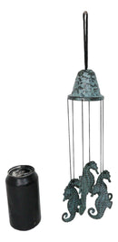 Verdigris Distressed Brass Metal Nautical Bell With Marine Seahorses Wind Chime