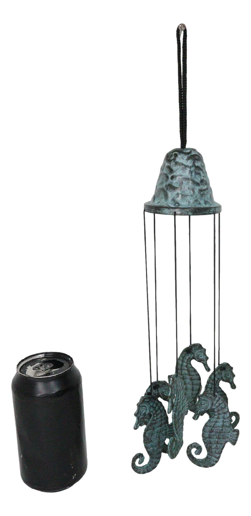 Verdigris Distressed Brass Metal Nautical Bell With Marine Seahorses Wind Chime