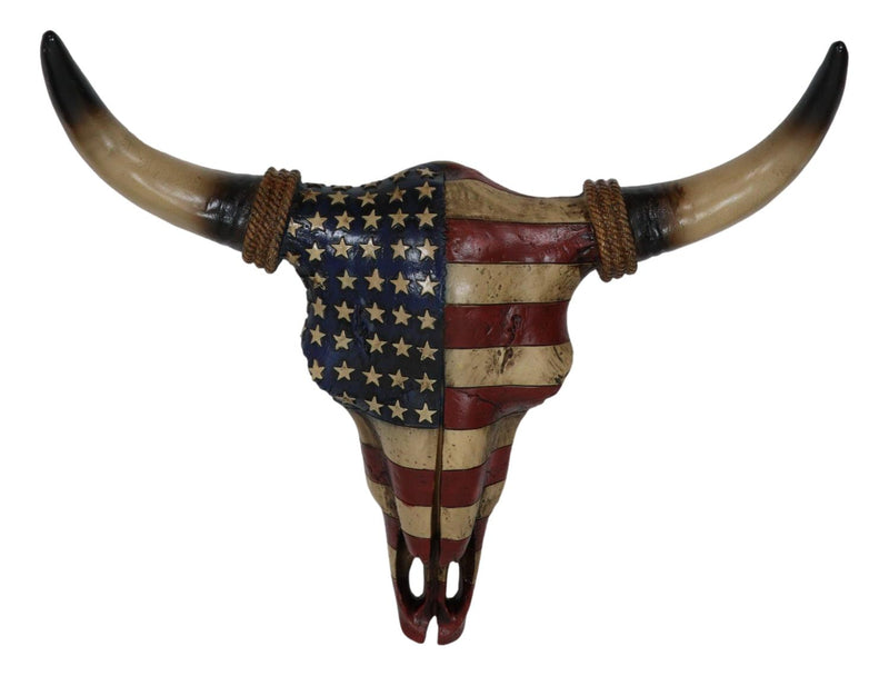 Rustic Western Patriotic USA American Flag Steer Bison Bull Cow Skull Wall Decor