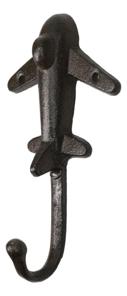 Pack of 2 Cast Iron Aeronautical Pilot Airplane Plane Air Craft Wall Hooks 6"H - Ebros Gift