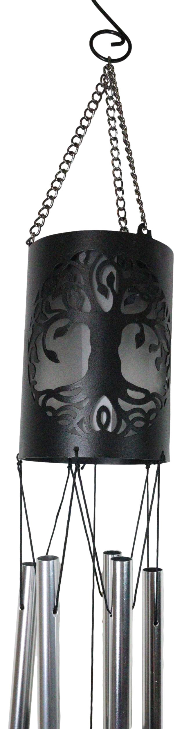 Celtic Tree Of Life Cylindrical Steel Metal Filigree Hanging Solar Wind Chime