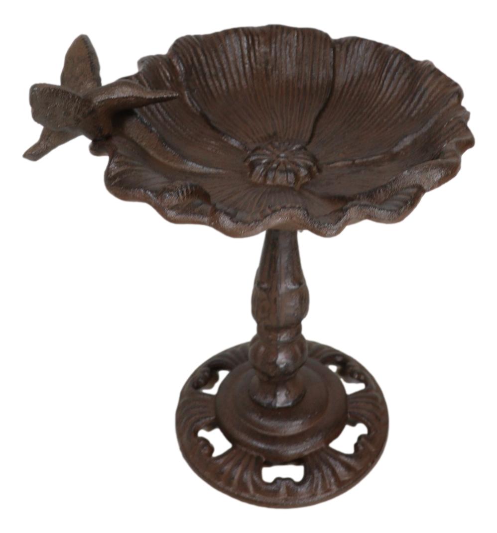 Rustic Cast Iron Hummingbird Perching On Flower Garden Bird Feeder Bath 10.5"H - Ebros Gift