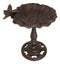 Rustic Cast Iron Hummingbird Perching On Flower Garden Bird Feeder Bath 10.5"H