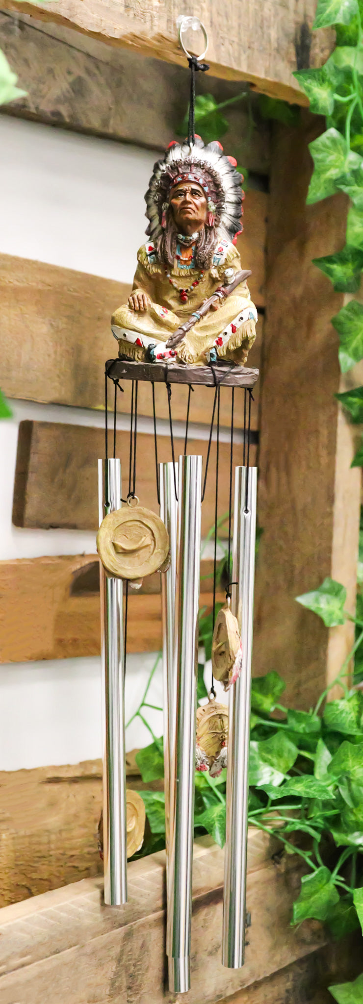 Western Indian Chief With Roach Headdress And Peace Pipe Decorative Wind Chime