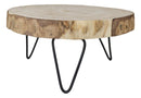 Unfinished Natural Wood Bark Round Slice with Metal Legs Pedestal Stand 9"D
