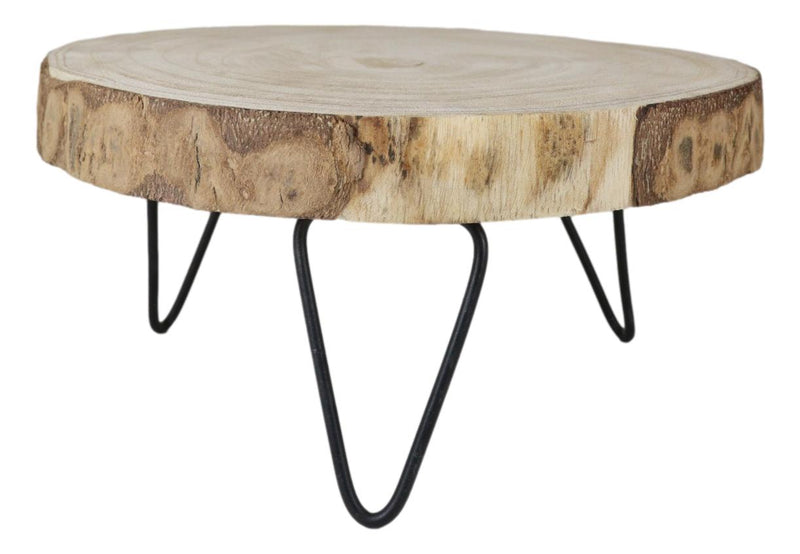 Unfinished Natural Wood Bark Round Slice with Metal Legs Pedestal Stand 9"D