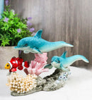 Ocean Blue Dolphins Clownfish Swimming By Coral Reef and Sea Anemone Figurine