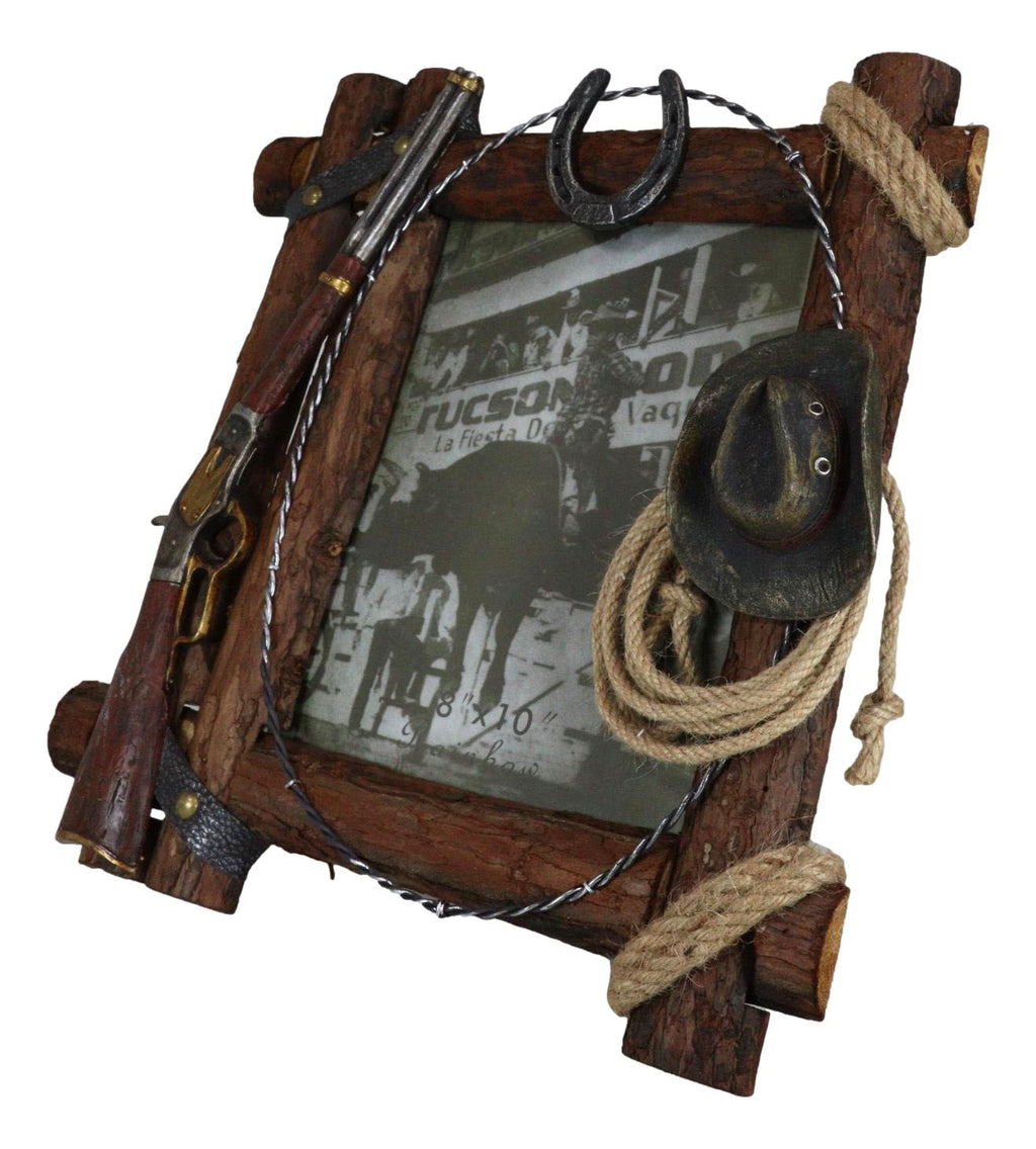Country Rope Frame Country Rustic Cowboy Shotgun Ropes Hat Horseshoe Barnwood Picture Fra ...