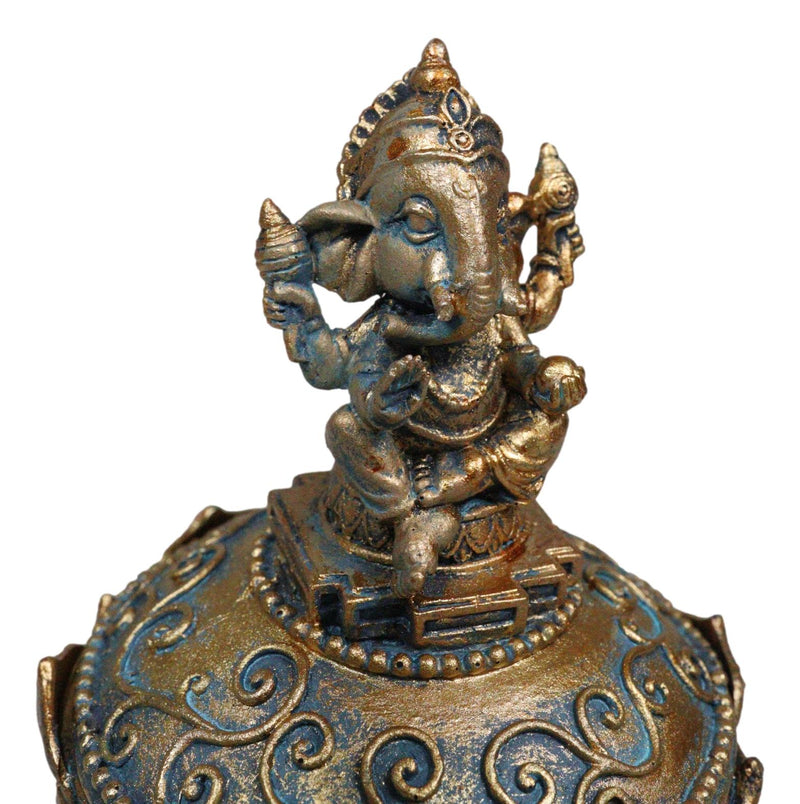 Hindu Vastu Yoga Ganapati Ganesha Sitting On Mandala Flower Decor Trinket Box