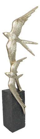 Gold Leaf 2 Acrobatic Raptor Swallow Birds In Flight On Black Base Figurine 19"H