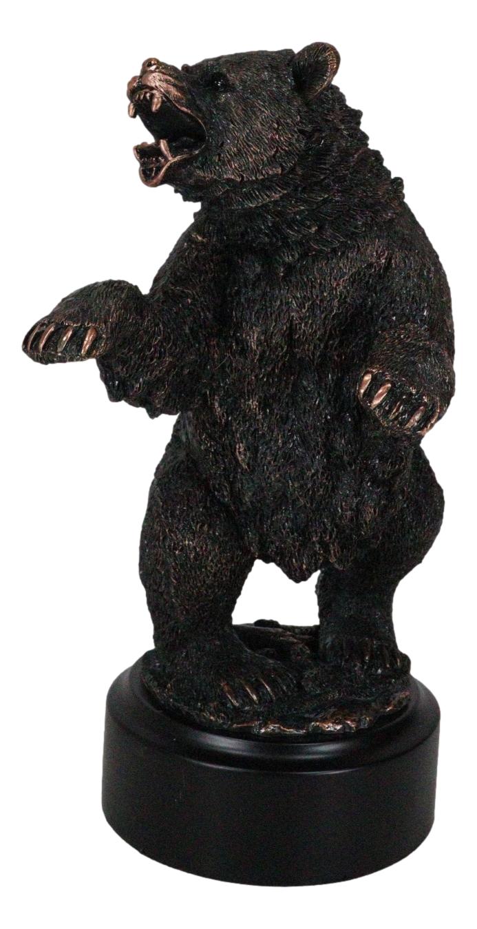 Western Black Bear On Rear Legs Roaring Bronze Electroplated Resin Decor Statue