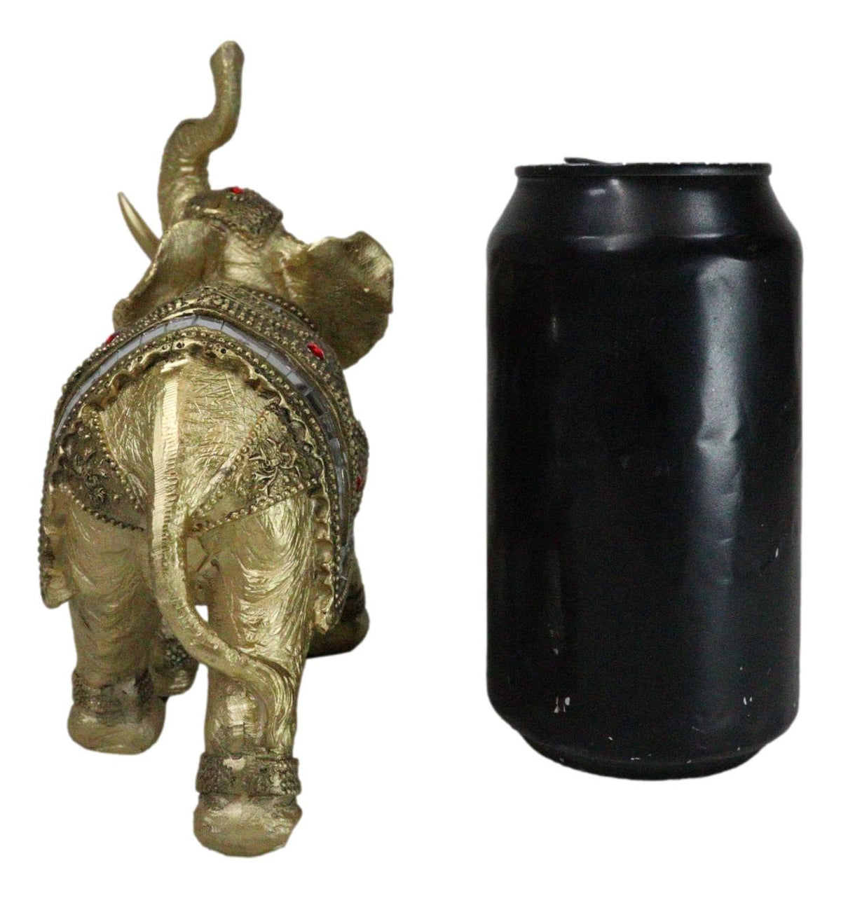 Golden Feng Shui Trunk Up Elephant With Gemstones Bullhook Tapestry Figurine