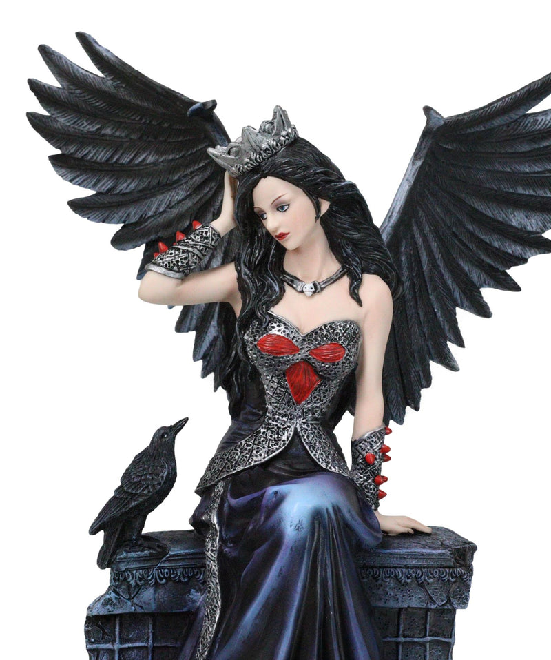 Dark Encounter Gothic Crowned Fairy Queen With Raven Crow On Ledge Figurine
