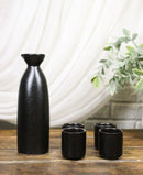 Minimalistic Black Kokuyo Porcelain Sake Carafe Flask 9oz & 4 Ochoko Cups Set