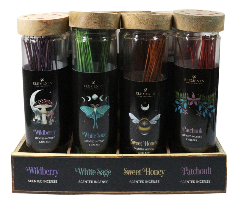 Pack Of 20 Dark Forest Fragranced Incense Sticks With Wood Holder Display Set