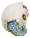 Oceanic Turquoise Green Iridescent Baby Dragon In Egg Shell With Gem Figurine