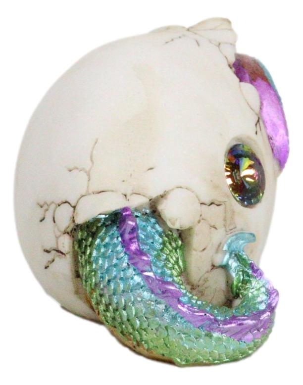 Oceanic Turquoise Green Iridescent Baby Dragon In Egg Shell With Gem Figurine