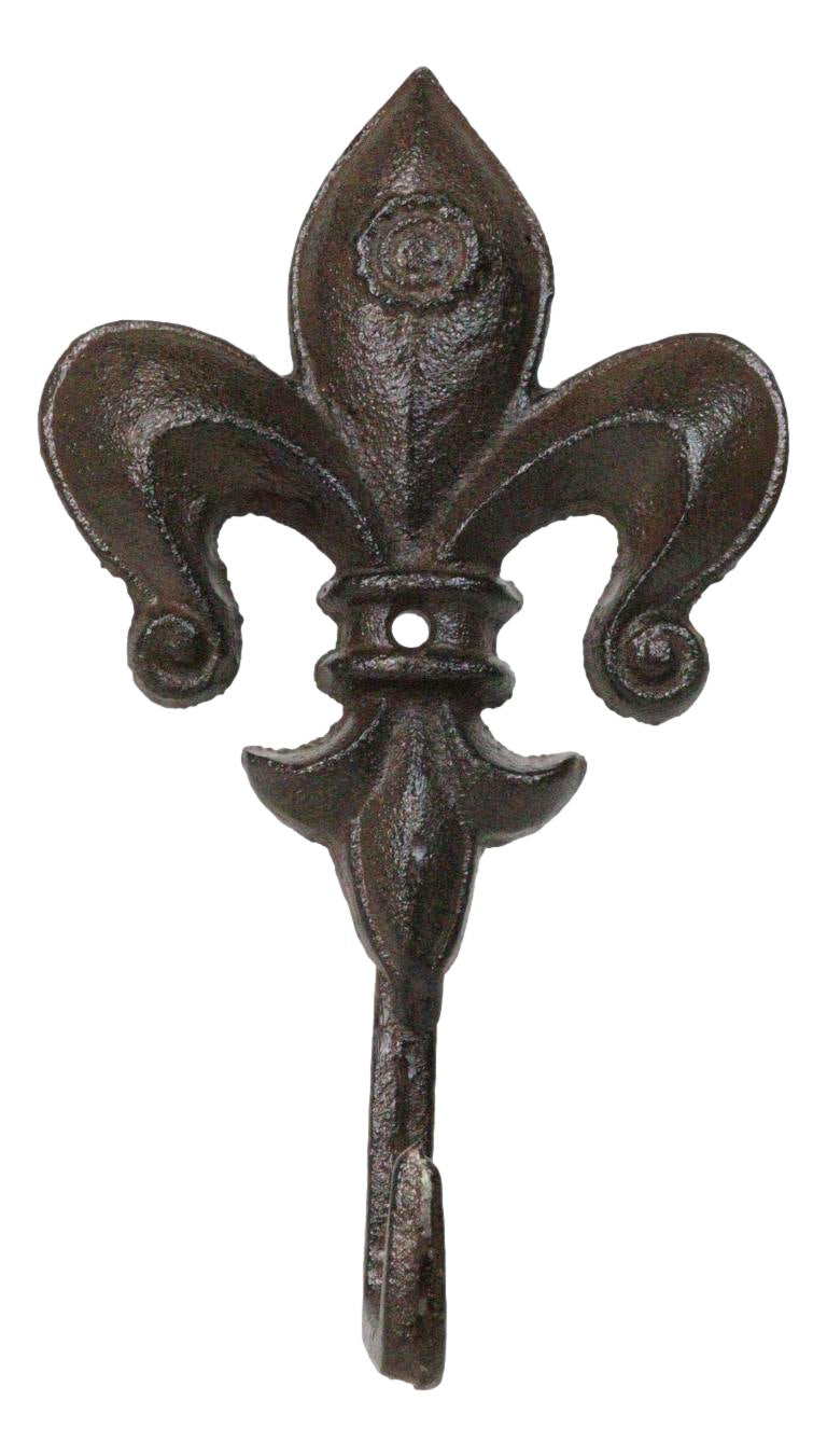 Pack Of 2 Cast Iron Rustic Fleur De Lis Emblem Wall Hook Towel Coat Hats Hangers