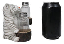 Siberian Snow White Tiger Couple Salt and Pepper Glass Shakers Holder Figurine