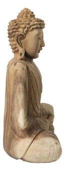 Acacia Wood Meditating Buddha Gautama Amitabha In Prayer Zen Sculpture 10.75"H