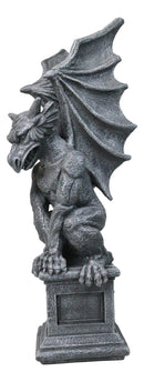 Large 17" H Gothic Crouching Wise Old Griffin Gargoyle On Pedestal Figurine