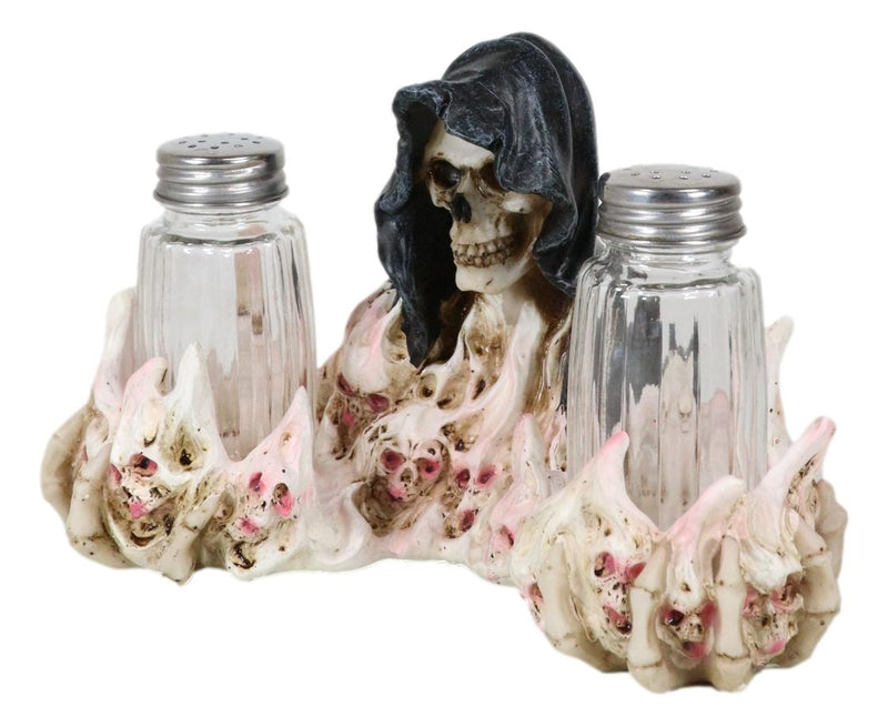 Grim Reaper Skeleton With Damned Souls Lake Of Fire Salt And Pepper Shakers Set