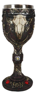 Ebros Horned Wild Bison Steer Tribal Skull Red Cyrstals Maroon Wine Chalice Goblet Cup