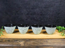 Mint Green Bamboo Etching Japanese Tetsubin Style Cast Iron Tea Cups Set of 4