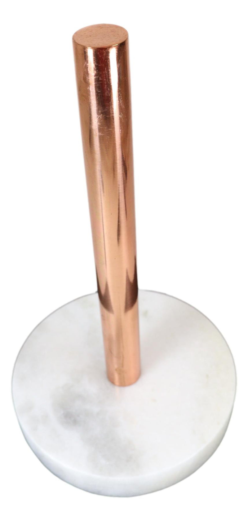 Natural Round White Marble With Copper Tone Metal Rod Modern Paper Towel Holder