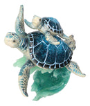 Marine Ocean Blue Sea Turtles Mother and Hatchling Swimming With Waves Figurine