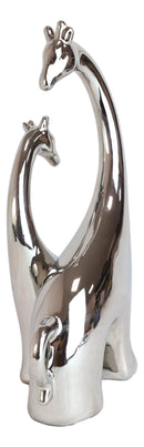 Silver Ceramic Modern Chic Pop Art Giraffe Mother And Calf Silhouette Sculpture