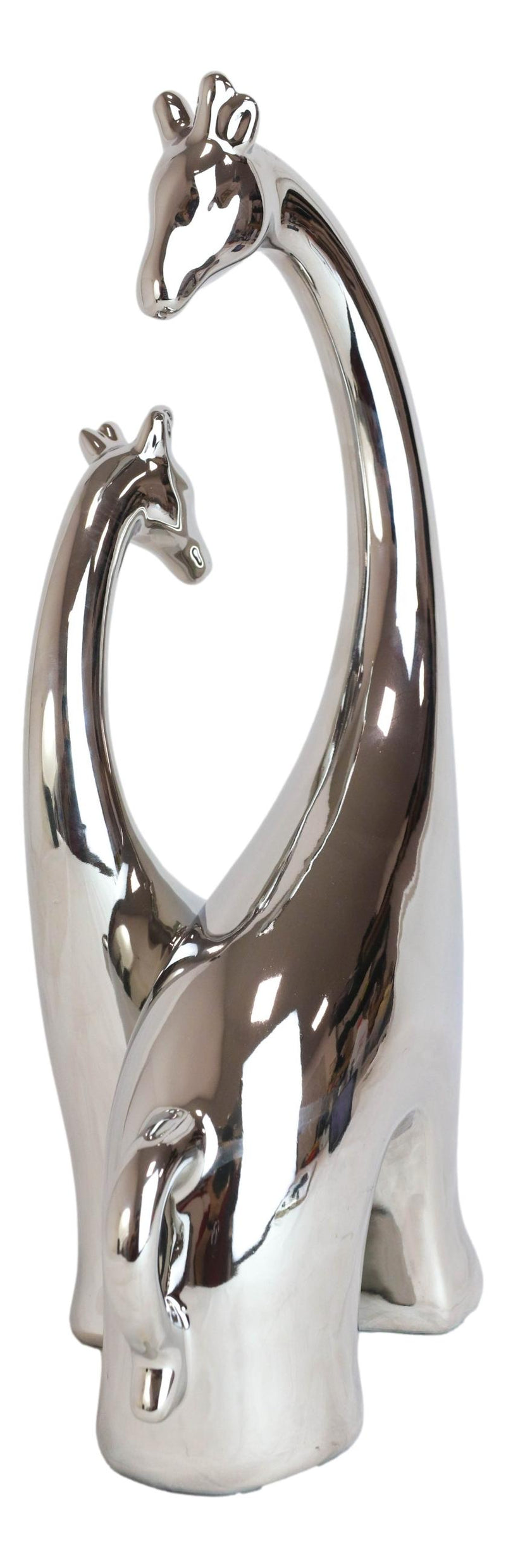 Silver Ceramic Modern Chic Pop Art Giraffe Mother And Calf Silhouette Sculpture