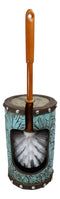 Rustic Vintage Western Turquoise Faux Leather Floral Toilet Brush and Holder Set