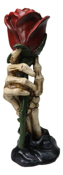 Gothic Skeleton Claw Hand Holding Red Rose Figurine Resin Skull Bone Sculpture