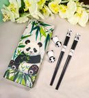 White And Black Giant Panda Bears Set of 2 Chopsticks And Ceramic Rests Set