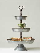 Rustic Farmhouse 3 Tiered Tabletop Galvanized Metal Serving Tray With Handle