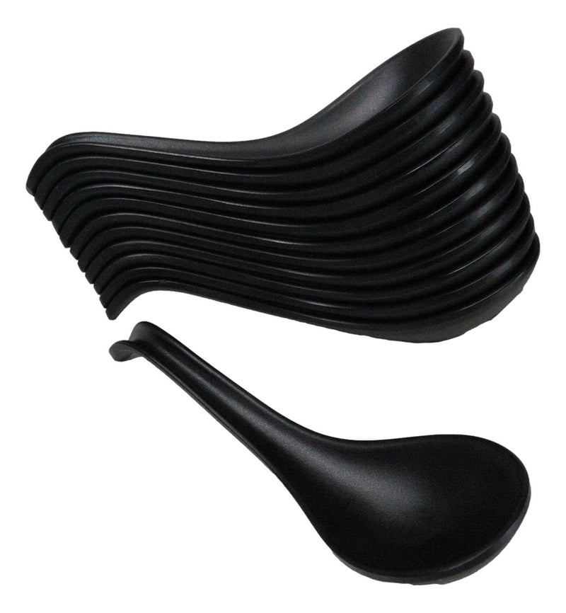 Contemporary Black Melamine Asian Soup Spoons With Ladle Hook Pack Of 12 Set