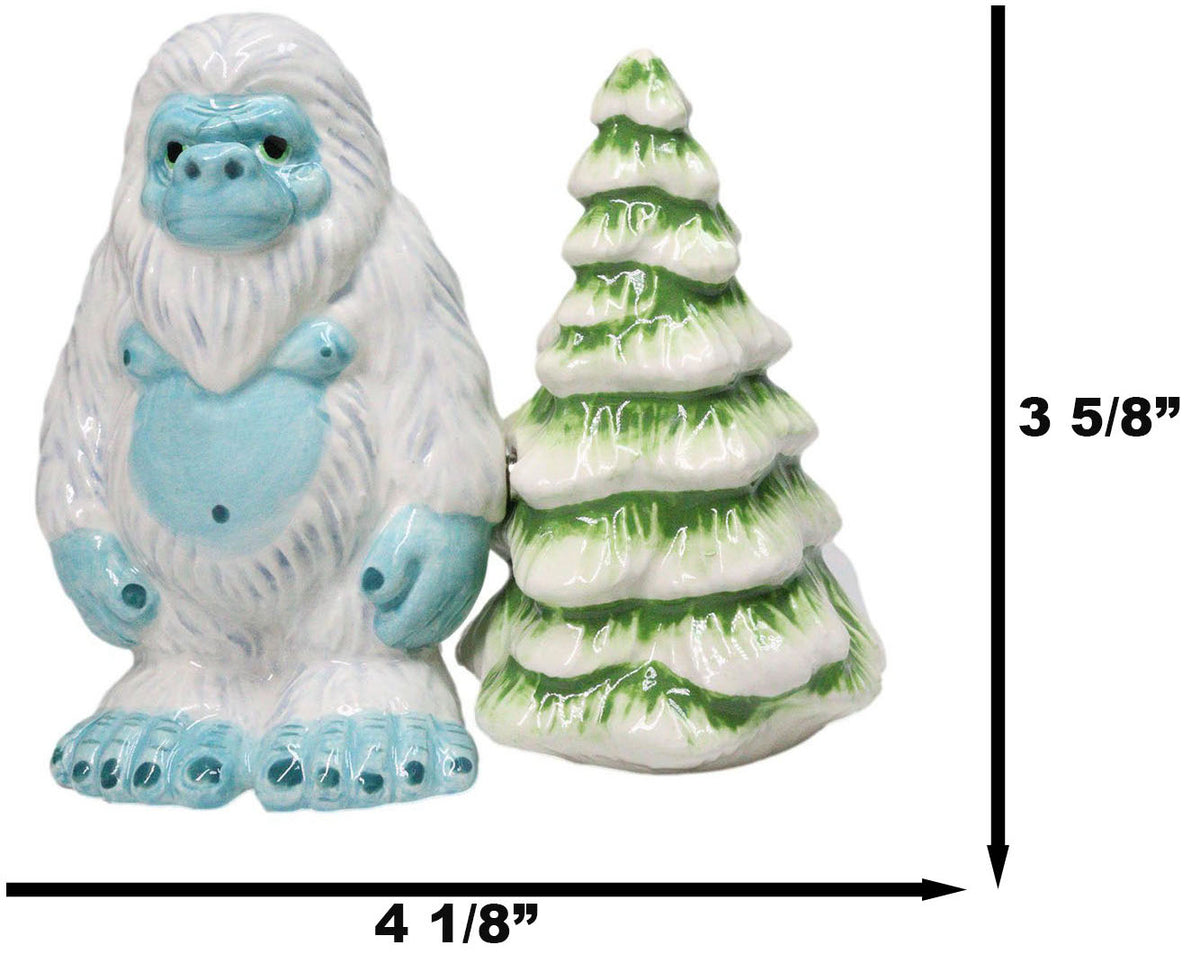 Himalayan Abominable Snowman Yeti And Pine Tree Ceramic Salt Pepper Shakers Set