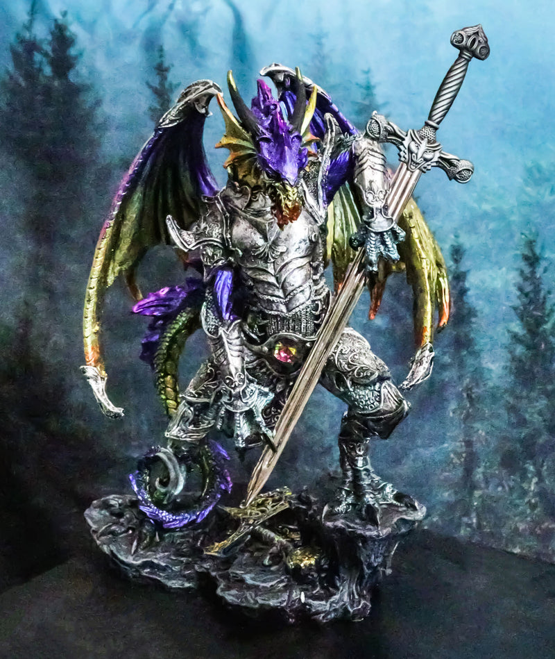 Large Hyperion Rainbow Armored Dragon With Excalibur Sword Letter Opener Decor
