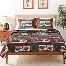 Black Bears Pine Trees Forest Quilted Throw Blanket And 2 Pillow Shams Queen Set