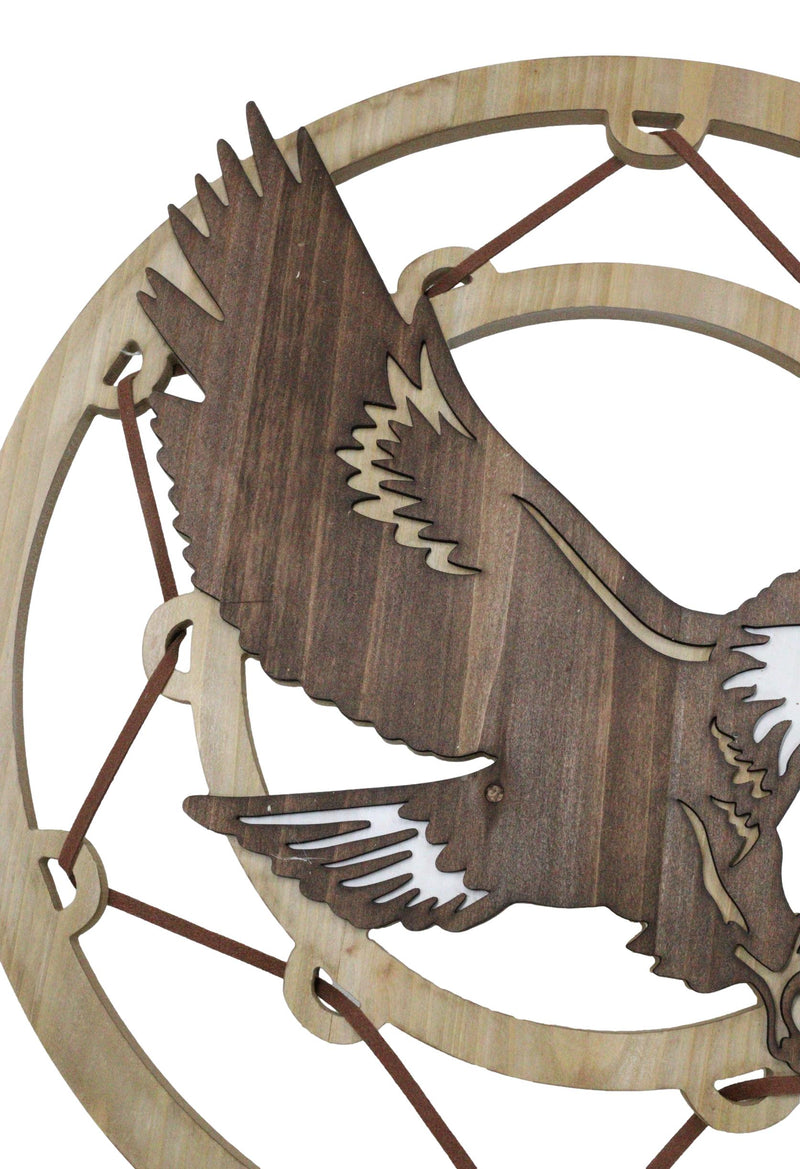 Rustic MDF Wood Flying Bald Eagle Dreamcatcher Web Circle Wall Decor Plaque