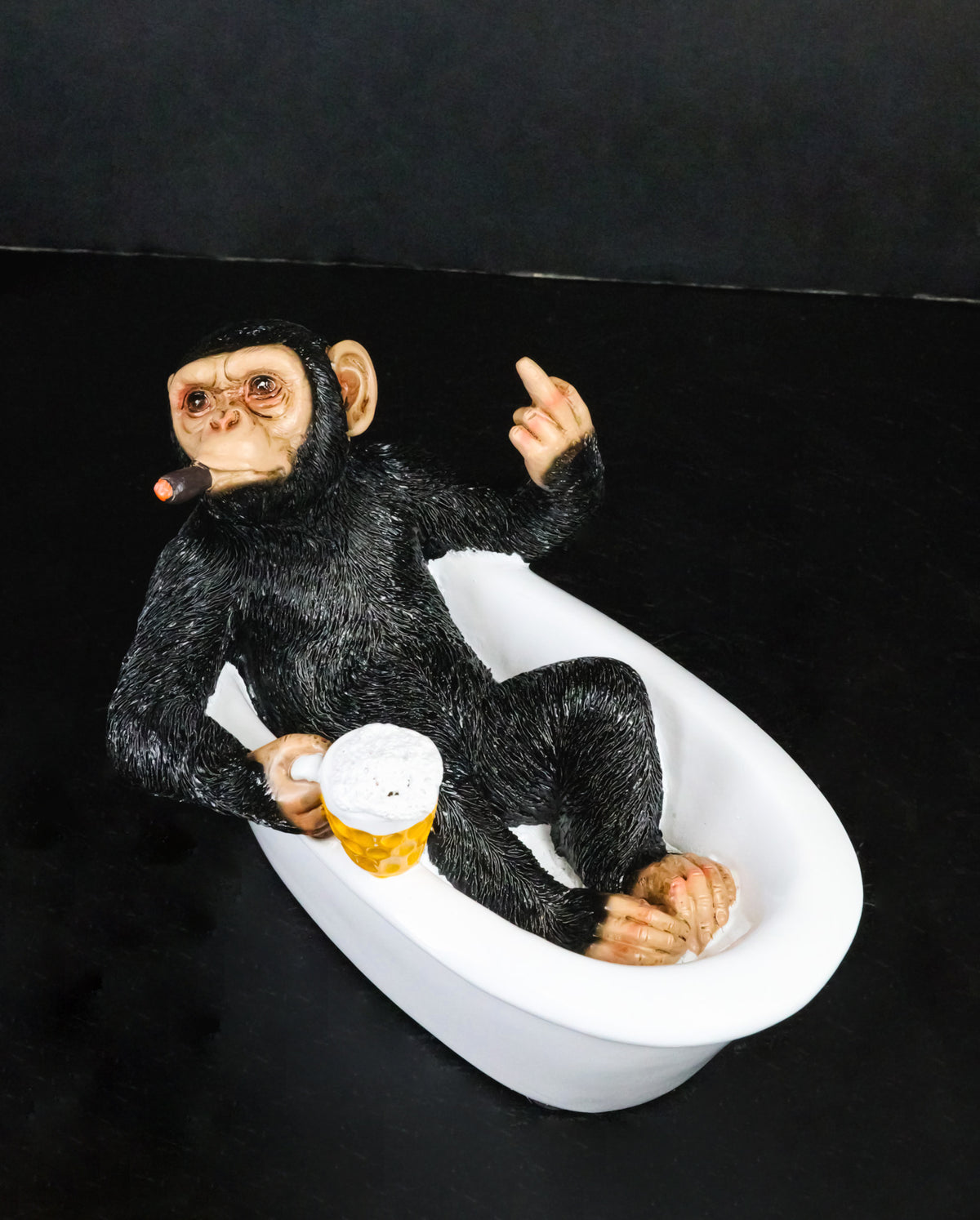 Ebros Funny Chimpanzee in Bathtub Figurine with Cigar Beer & Middle Finger