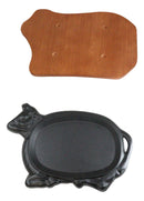 Personal Size Cow Shaped Cast Iron Unseasoned Sizzling Fajita Pan Skillet Set