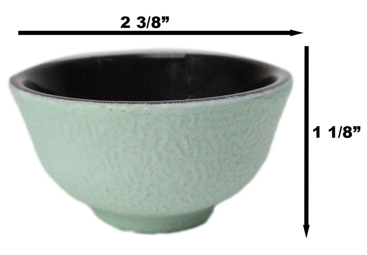 Mint Green Textured Japanese Tetsubin Style Cast Iron Mini Tea Cups Set of 4