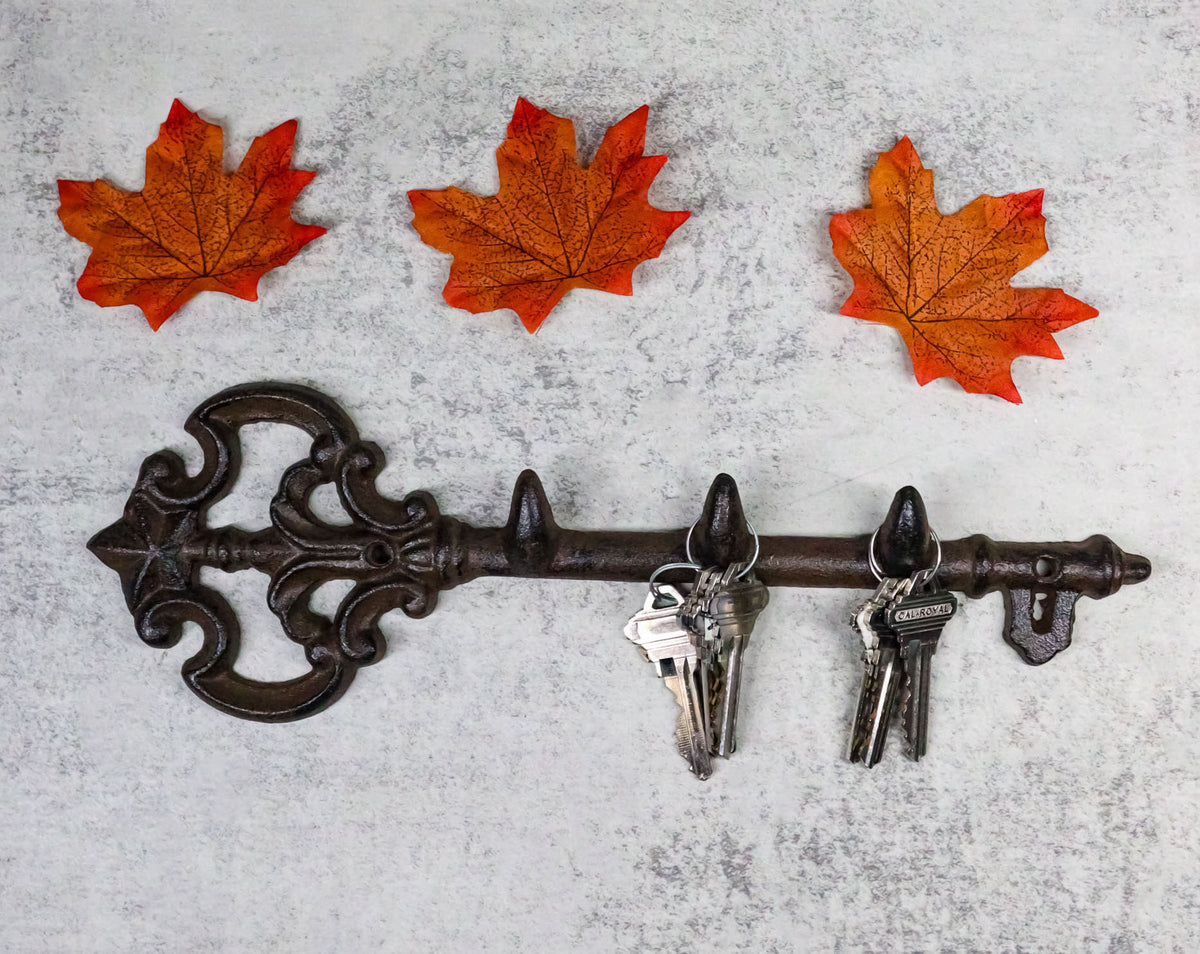 Rustic Cast Iron Dragon Claws Dungeon Key Triple Peg Wall Hook Sculpture 12"
