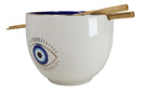 White And Gold Wicca Mystic Evil Eye Of Providence Soup Bowl With Chopsticks