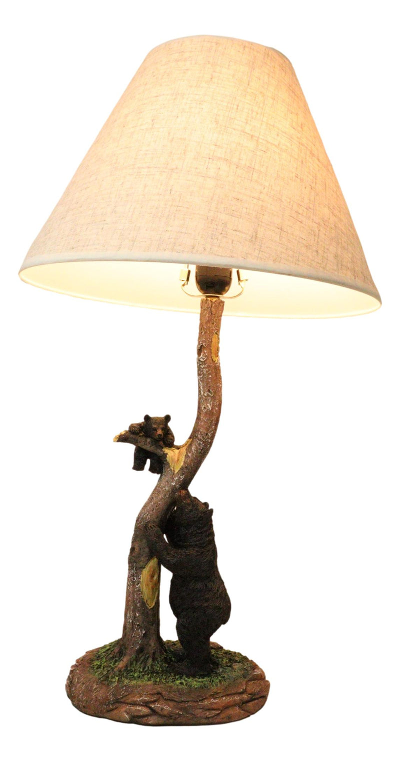 Rustic Black Mother Bear Playing With Cub Hanging On Tree Branch Table Lamp